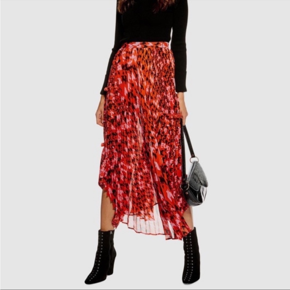 Topshop Skirt Midi Dogtooth Pleat Houndstooth Size 8